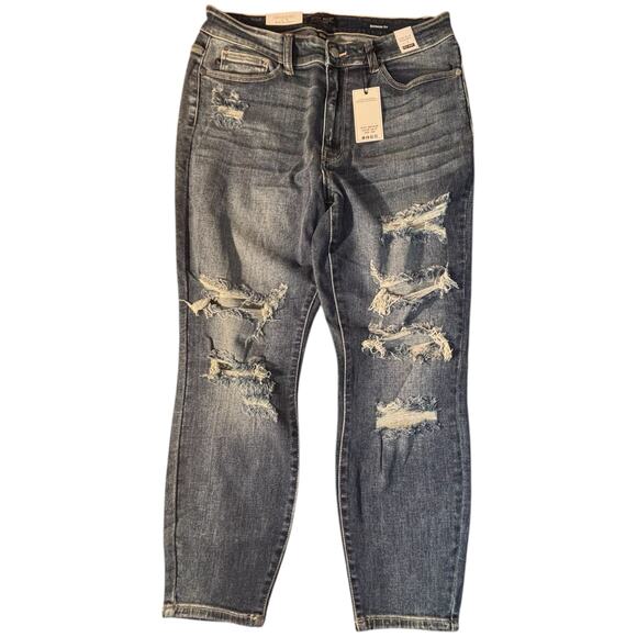 Judy Blue Boyfriend Jeans Women's 16W High Rise Relaxed Fit Ripped Stretch Denim - Picture 6 of 15